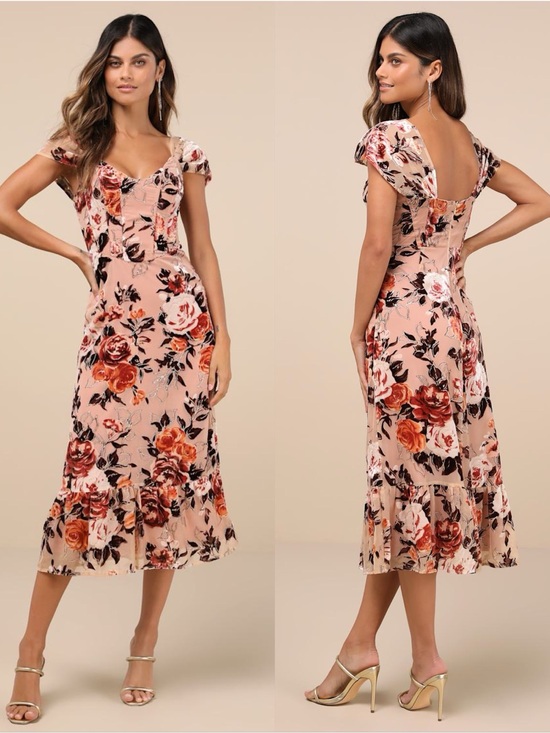 Lulus Dresses & Skirts - LULU’S Composed Beauty Blush Pink Burnout Velvet Floral Midi Dress